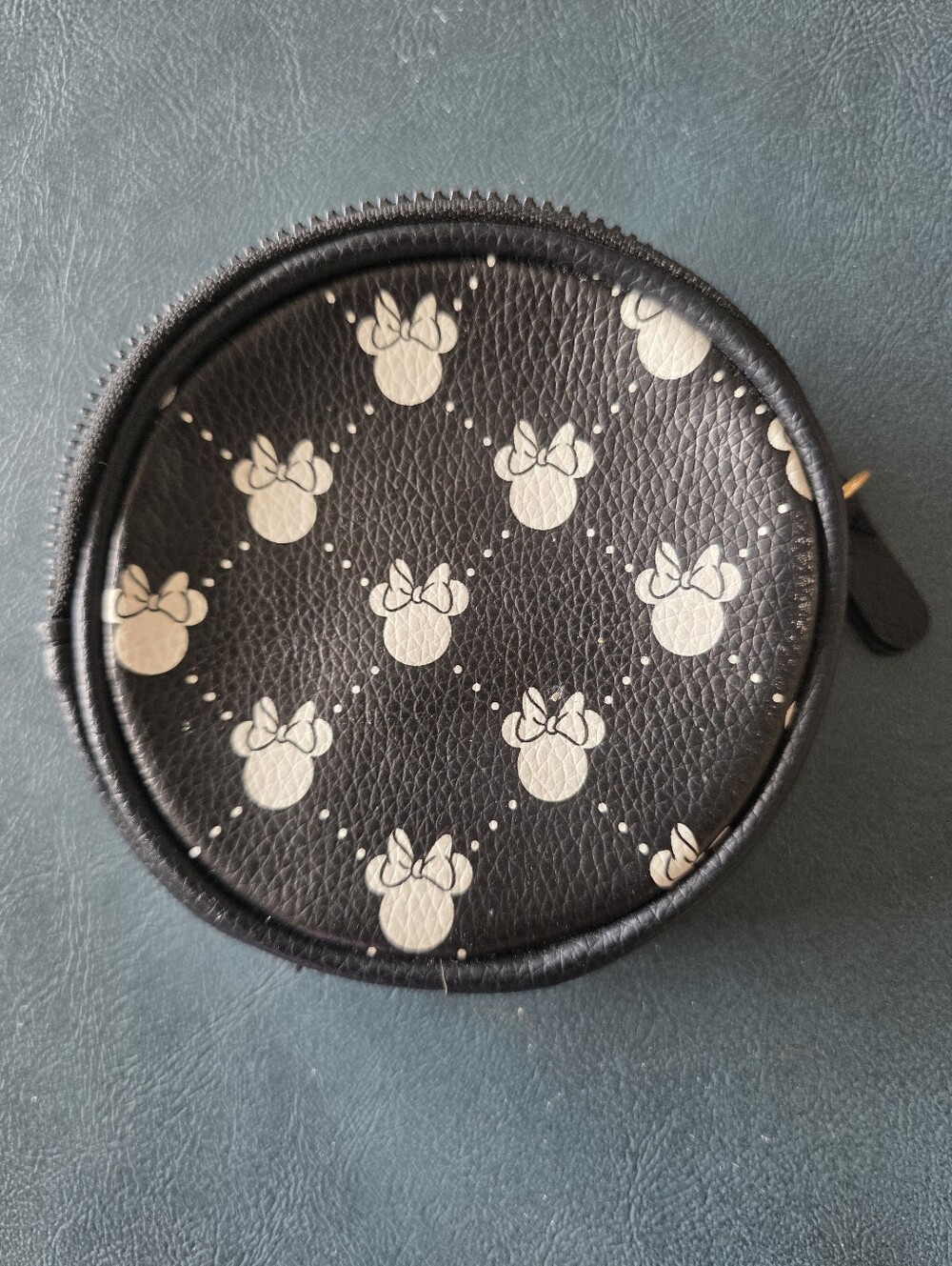 Disney Minnie Mouse Black Round Coin Purse with White Pattern